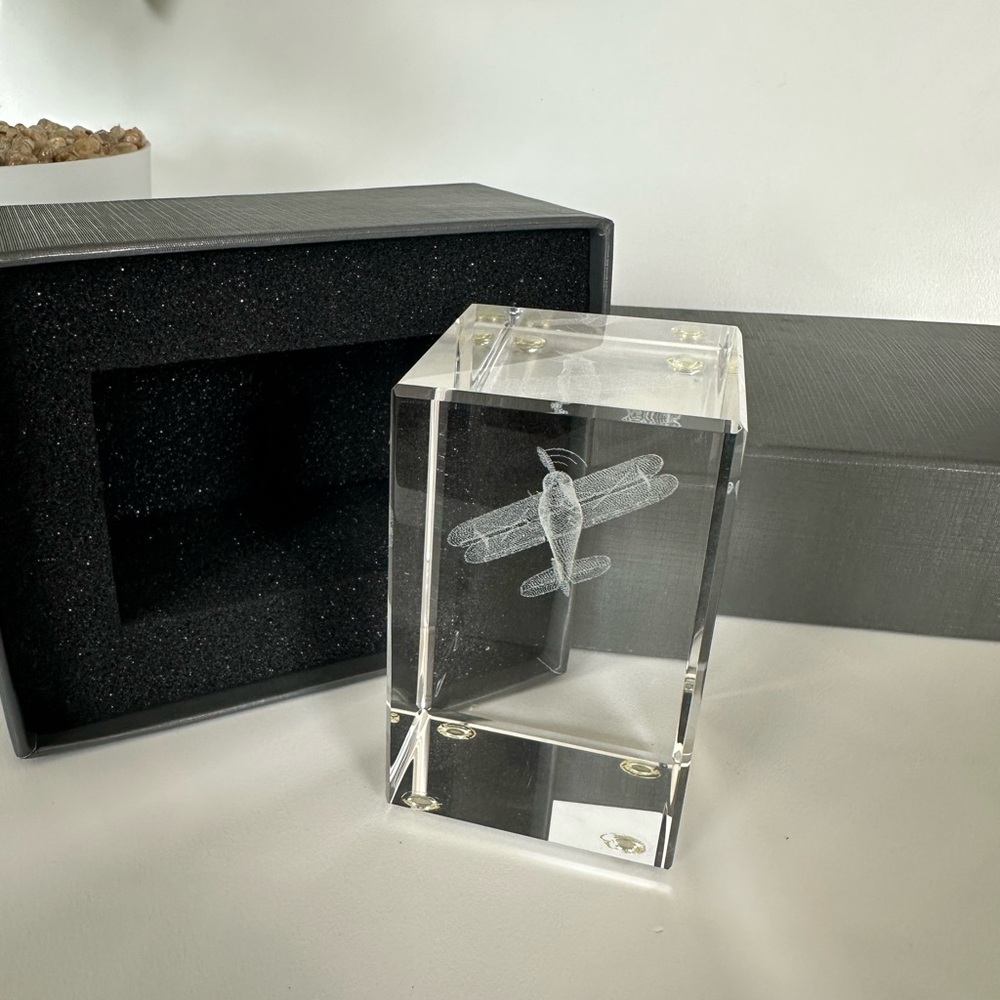 3D Laser Etched Crystal Airplane Rectangular Clear Crystal Prism 3 1/8”x2”